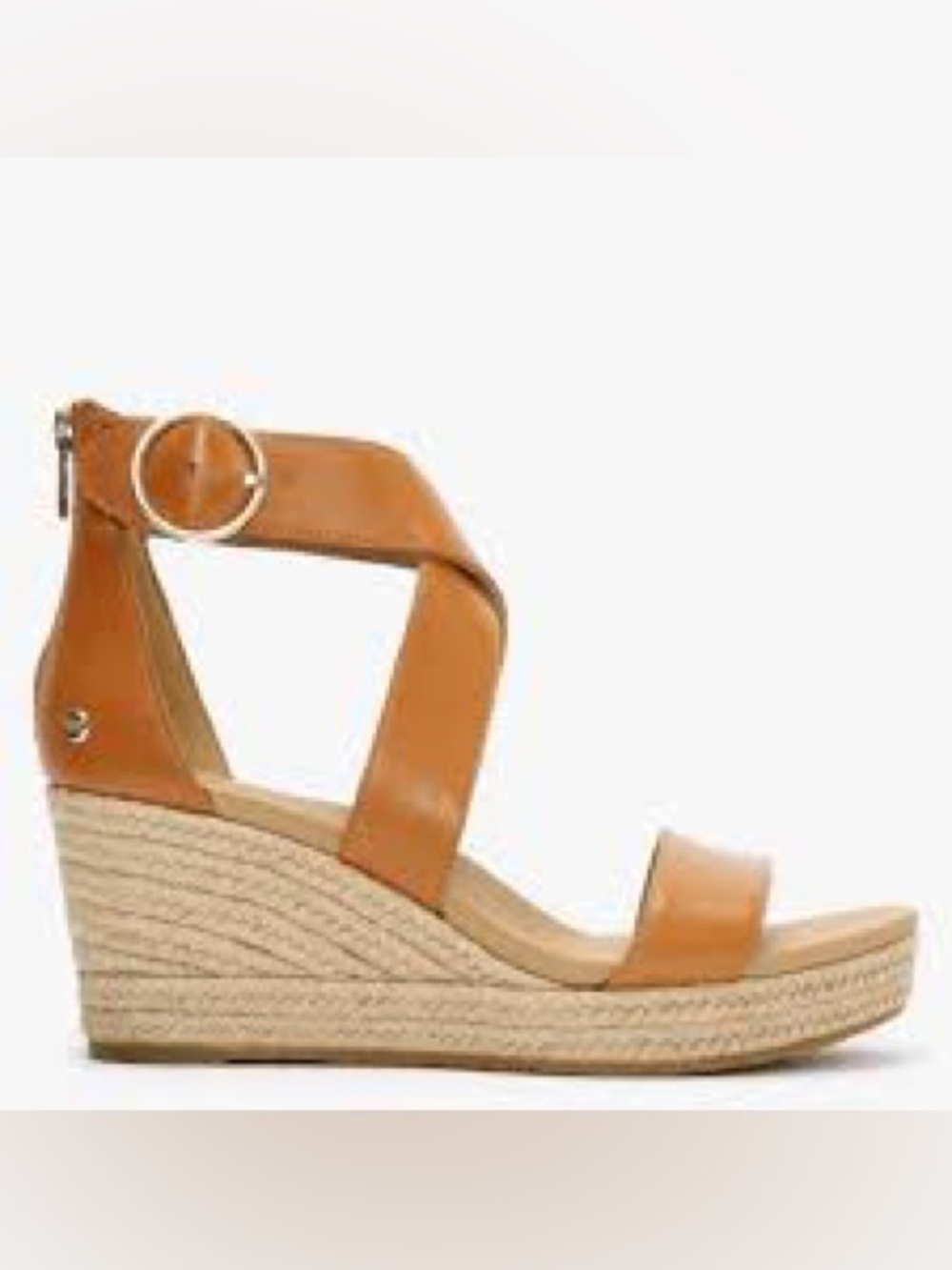 UGG Espadrille Wedge Hylda Tan Leather Wedge Sandals Sz 7